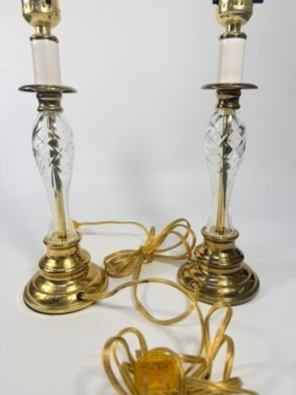 Pair Candlestick Lamps Boudoir Table Buffet Cut Crystal Brass Vintage Traditiona - Picture 14 of 16